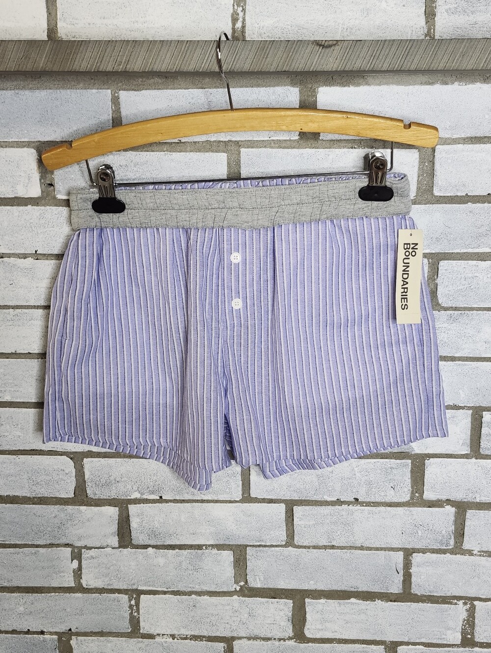 NWT No Boundaries Women's Sleepwear Cotton Boxer Short Medium Blue Stripes